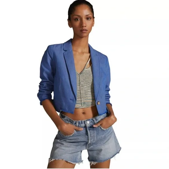 ANTHROPOLOGIE Cartonnier Cropped Frayed Hem Blazer Size 2 - Picture 1 of 10